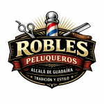 Logo de Robles Peluqueros, peluquería de caballero especializada en cortes clásicos, barba y afeitado en Alcalá de Guadaíra